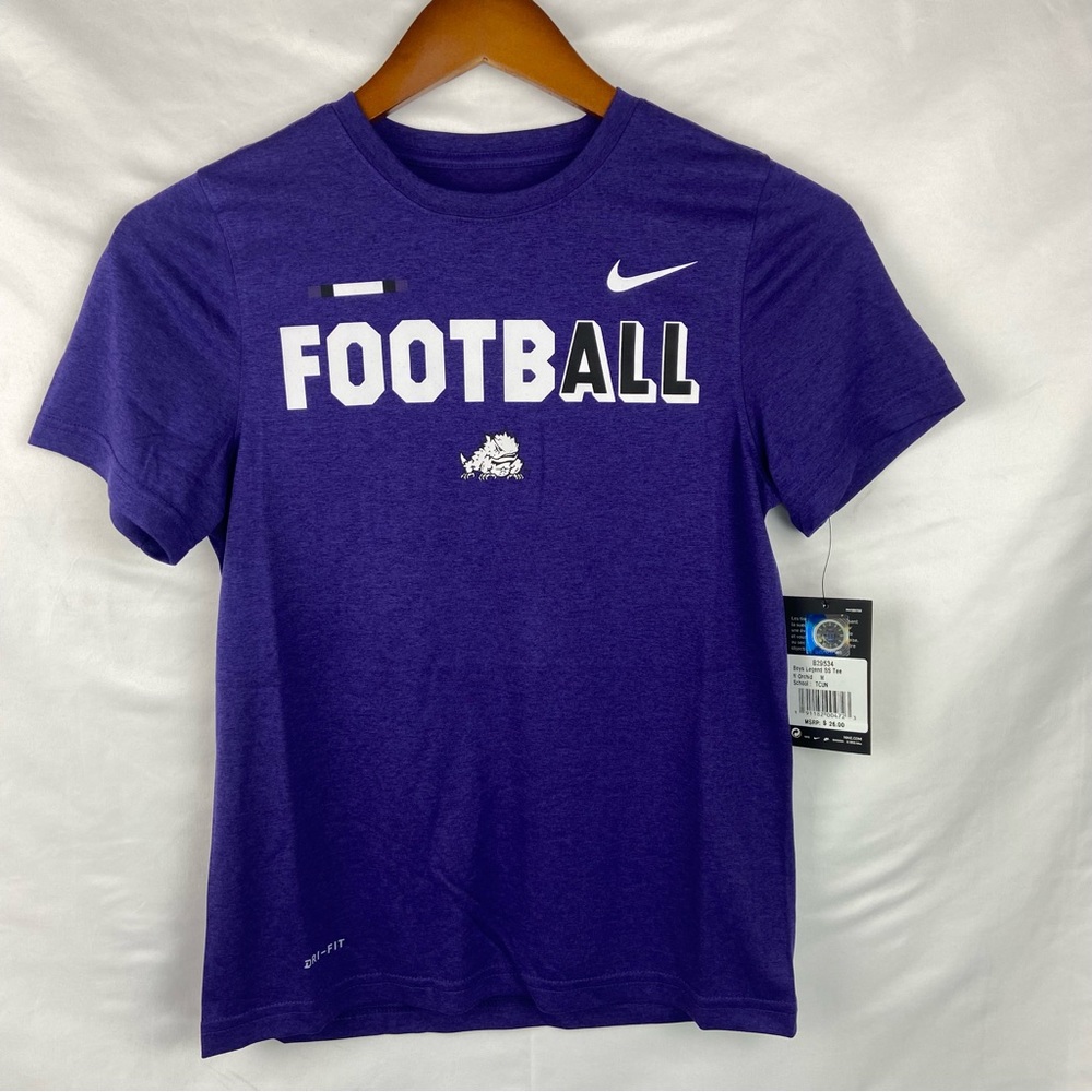 NWT Nike TCU Horned Frogs Dri Fit Boys Legends Short Sleeve Shirt Sz Medium $26